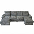 Gray Chenille Modular U Shaped Four Piece Sofa and Chaise Sectional With Console And Toss Pillows