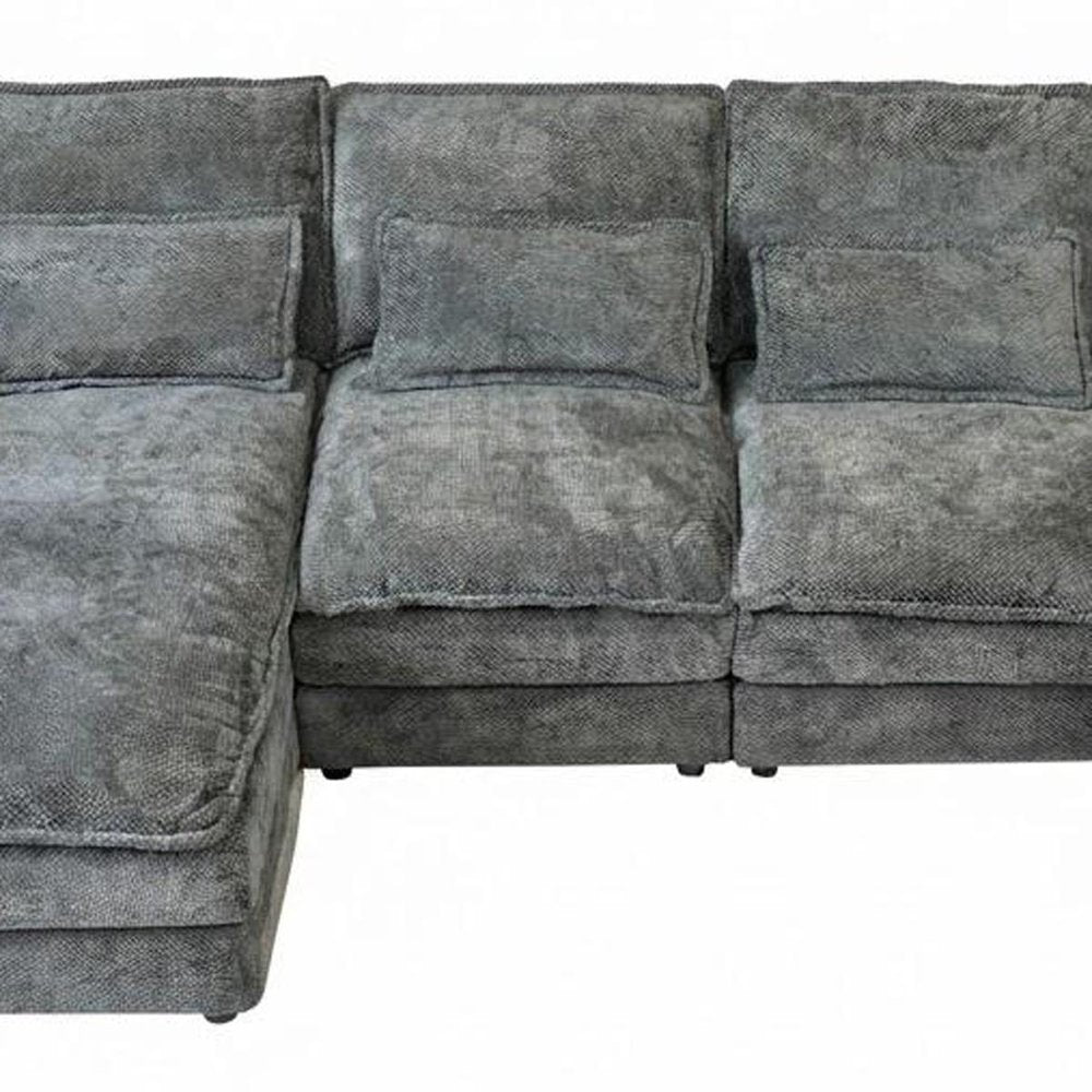 Gray Chenille Modular U Shaped Four Piece Sofa and Chaise Sectional With Console And Toss Pillows