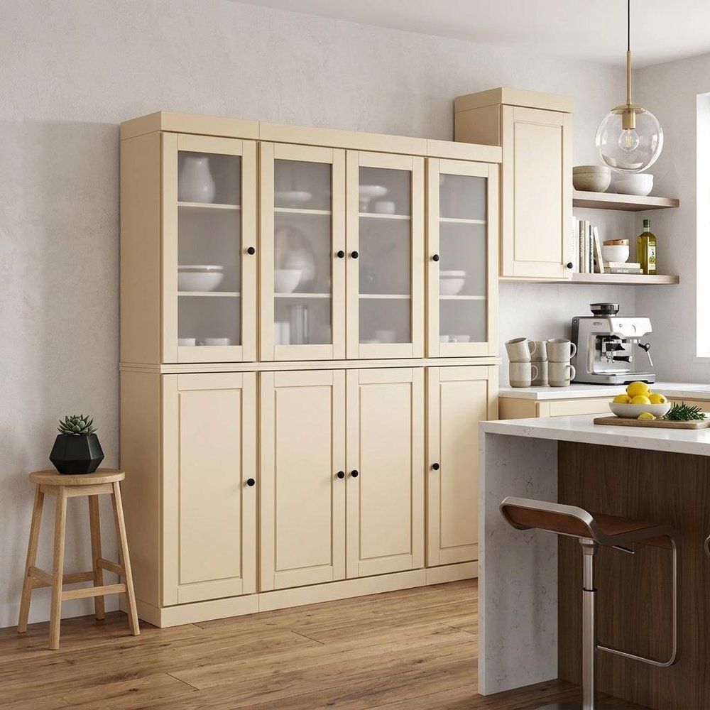 72" Yellow Solid Wood 8 Pantry Or Storage Closet