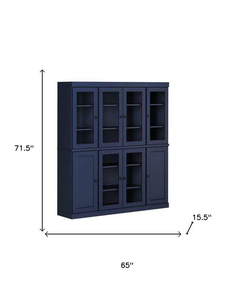 72" Navy Blue Solid Wood 8 Pantry Or Storage Closet