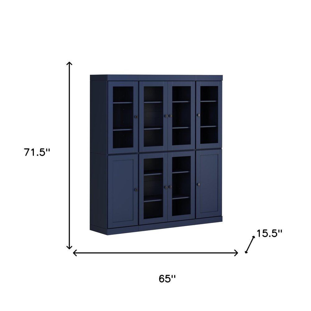 72" Navy Blue Solid Wood 8 Pantry Or Storage Closet