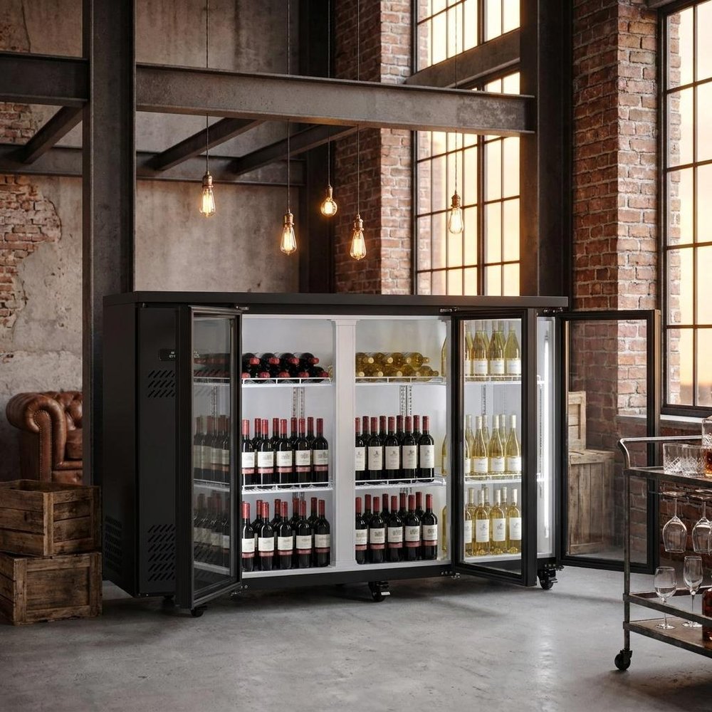 35" X 71" Clear and Black Metal Single Compartment Can Beverage Refrigerator