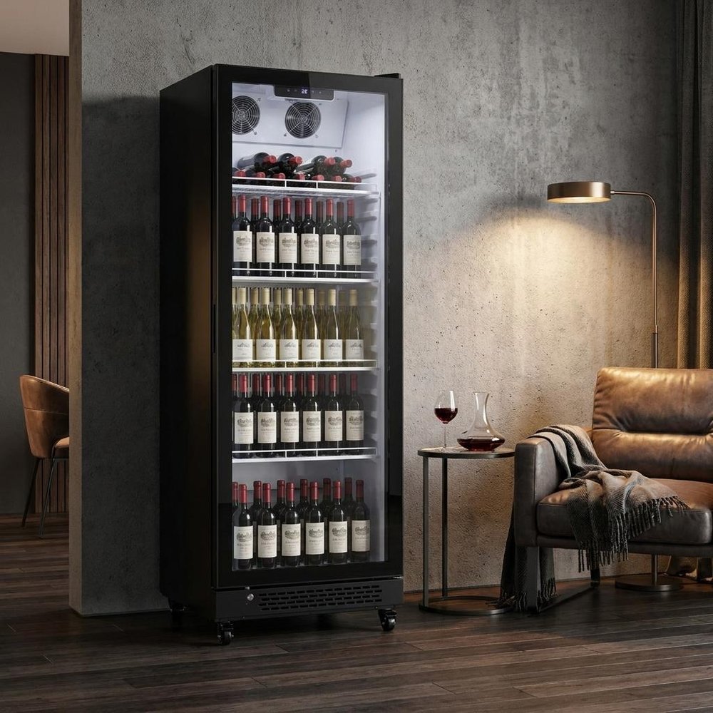 69" X 23" Clear and Black Metal Single Compartment Can Beverage Refrigerator