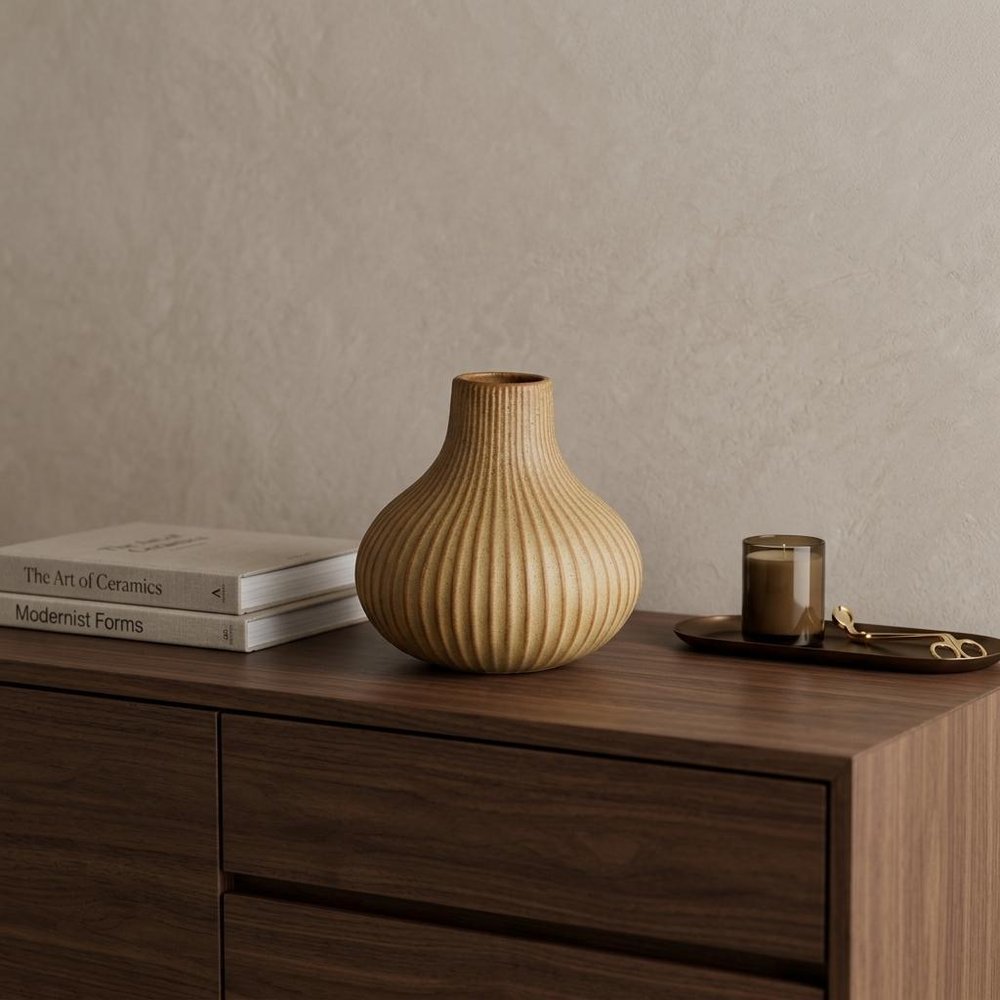 6" Sand Ribbed Ceramic Tapered Table Vase