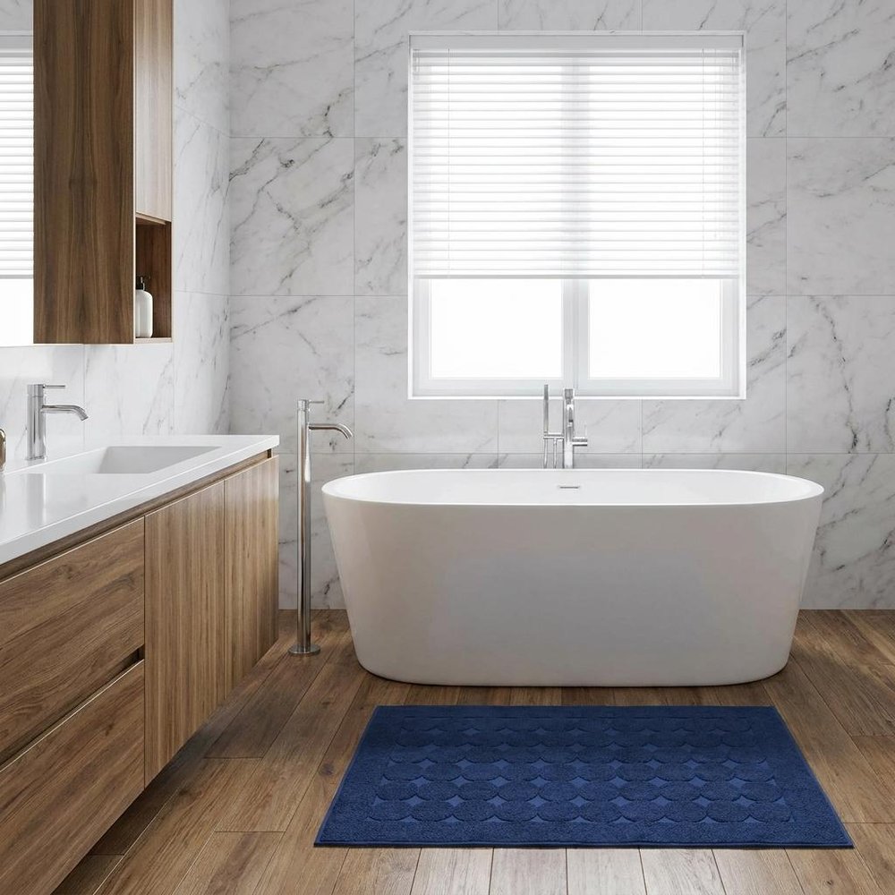 24" X 35" White Tone on Tone Polka Dot Turkish Cotton Bath Rug
