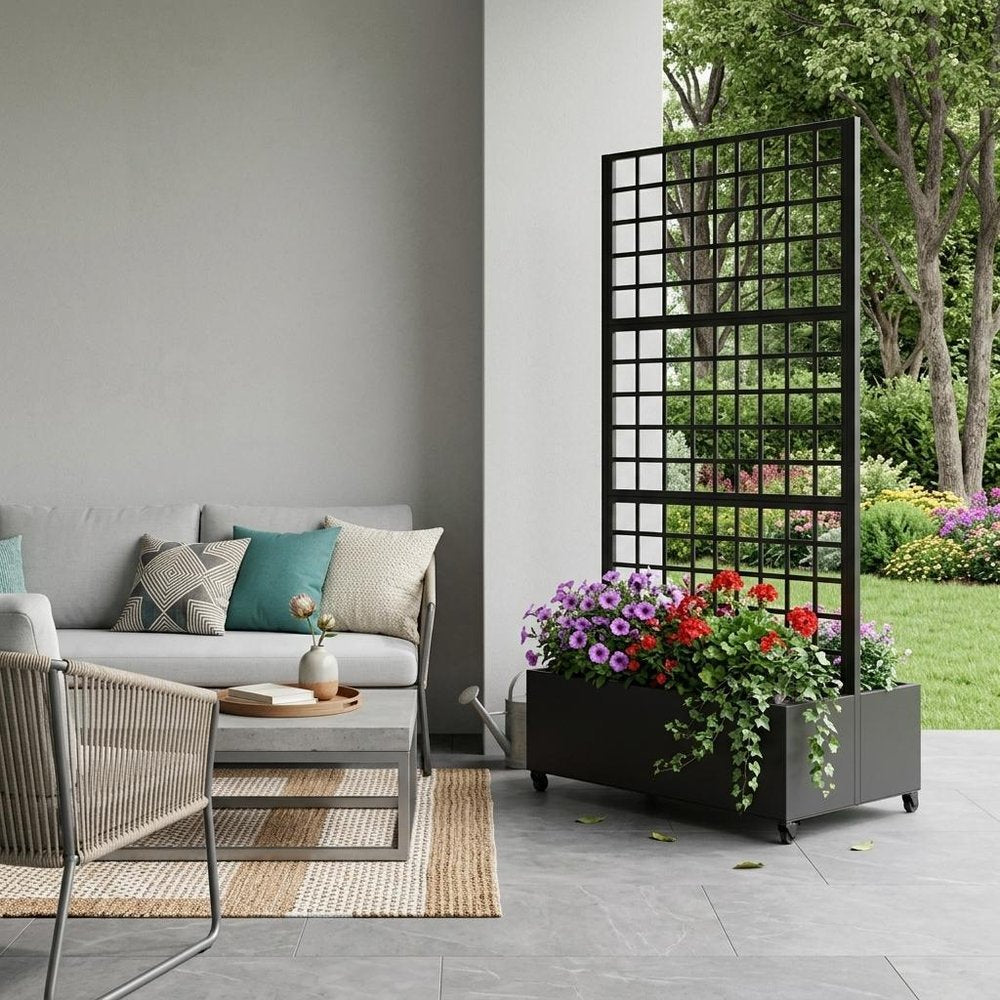 73" X 35" Black Geometric Galvanized Metal Rectangular Planter Box