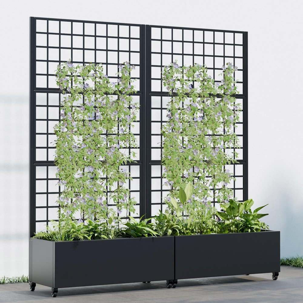 73" X 35" Black Geometric Galvanized Metal Rectangular Planter Box
