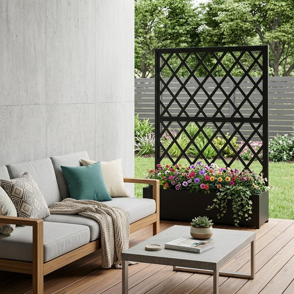 71" X 47" Black Geometric Galvanized Metal Oval Planter Box