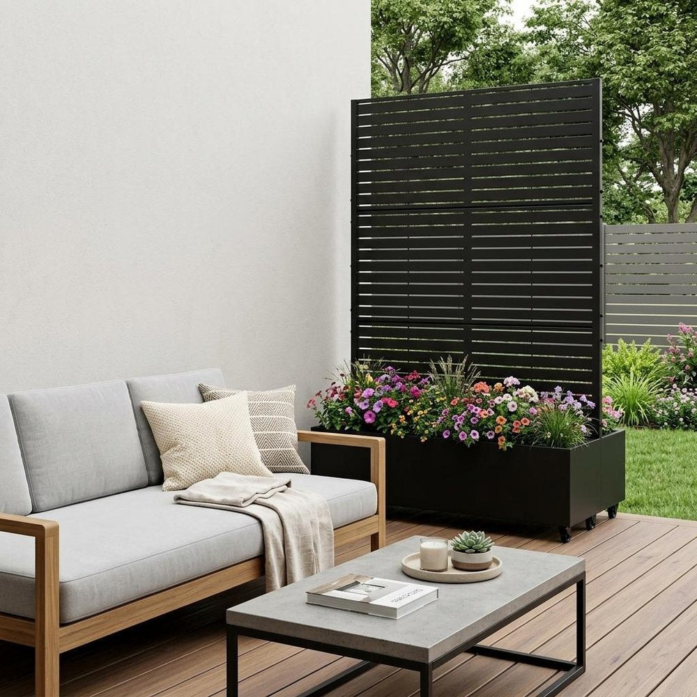 73" X 47" Black Striped Galvanized Metal Rectangular Planter Box
