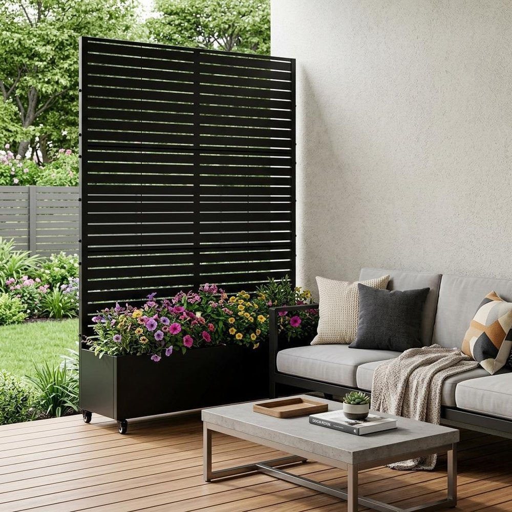 73" X 47" Black Striped Galvanized Metal Rectangular Planter Box