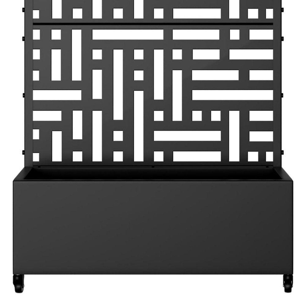 Set of Two Black Geometric Galvanized Metal Rectangular Planter Box on a white background