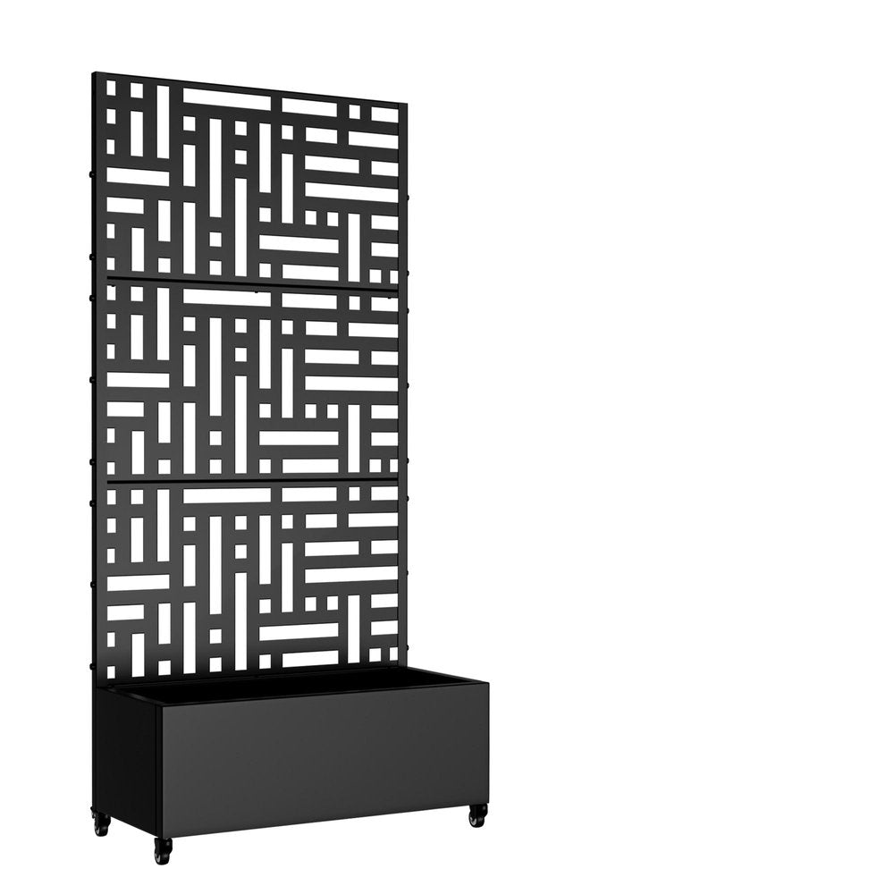 Set of Two Black Geometric Galvanized Metal Rectangular Planter Box