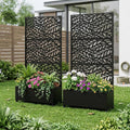 Set of Two Black Botanical Galvanized Metal Rectangular Planter Box
