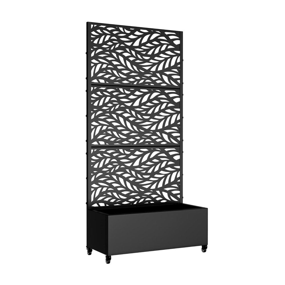 Set of Two Black Botanical Galvanized Metal Rectangular Planter Box