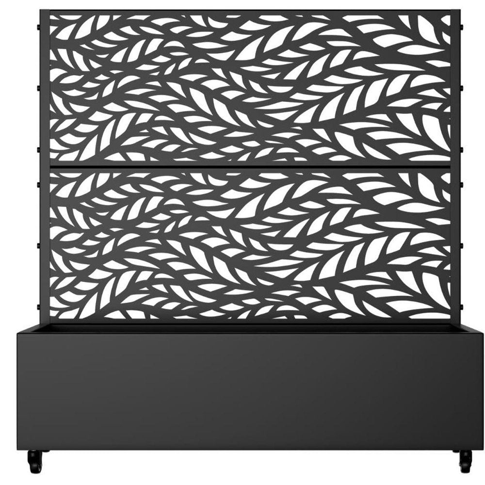 Set of Two Black Botanical Galvanized Metal Rectangular Planter Box