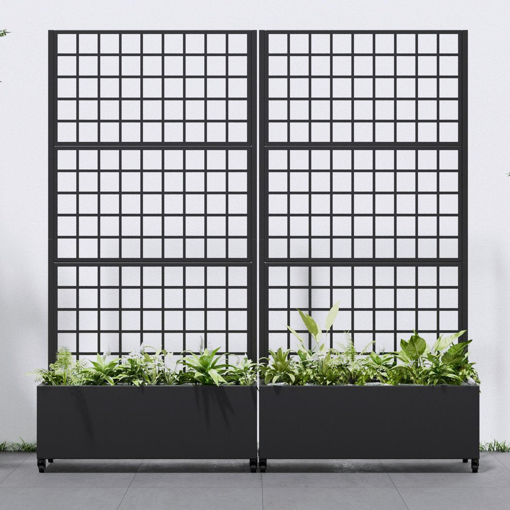 Set of Two Black Geometric Galvanized Metal Rectangular Planter Box