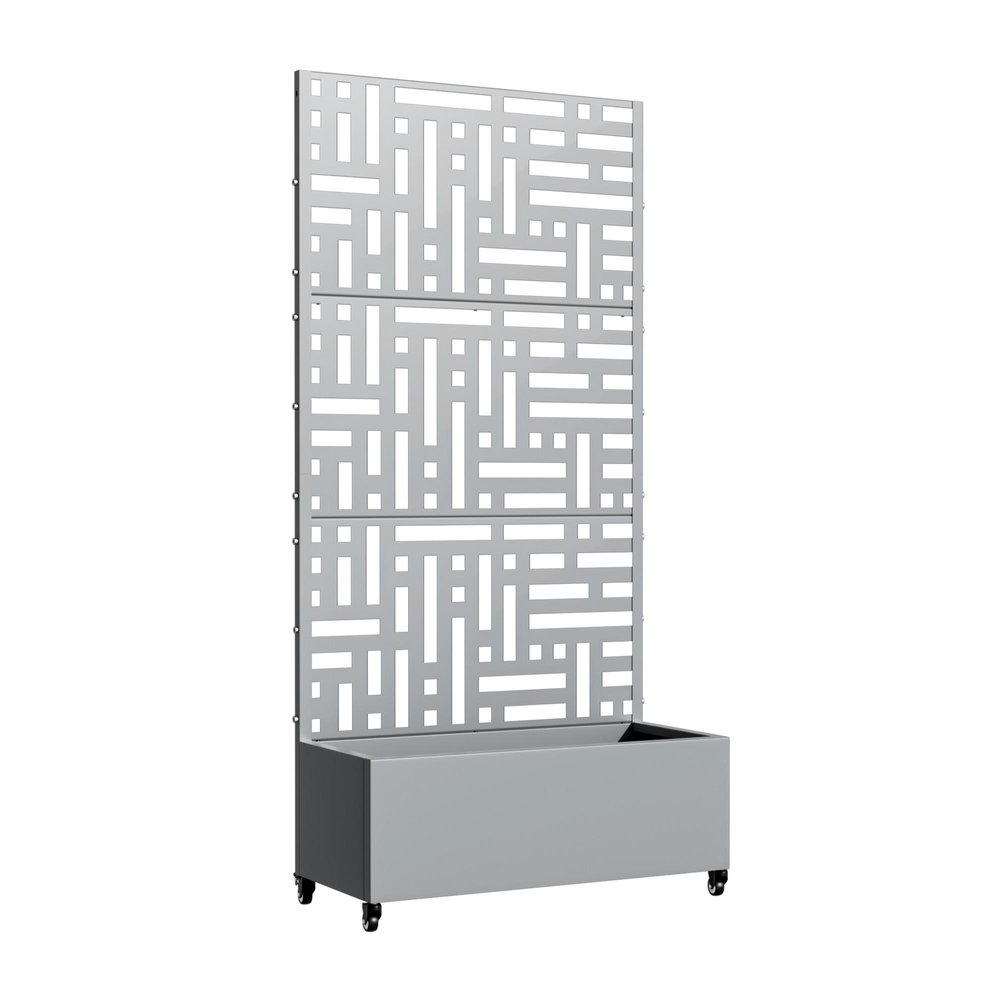 Set of Two Gray Geometric Galvanized Metal Rectangular Planter Box