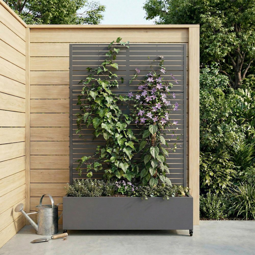 Set of Two Gray Striped Galvanized Metal Rectangular Planter Box