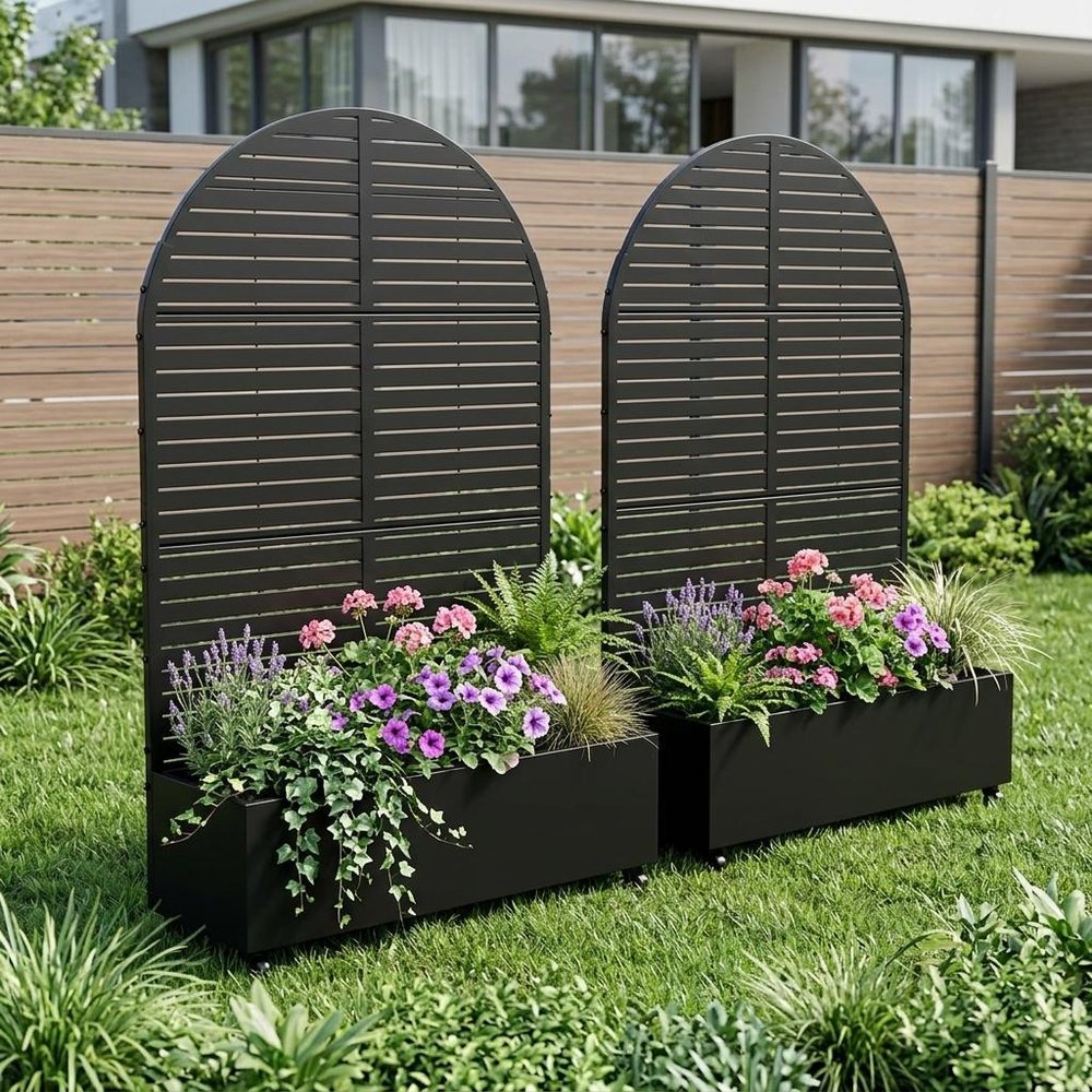 Set of Two Black Striped Galvanized Metal Oval Planter Box