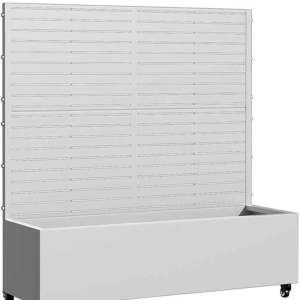 Set of Two White Striped Galvanized Metal Rectangular Planter Box