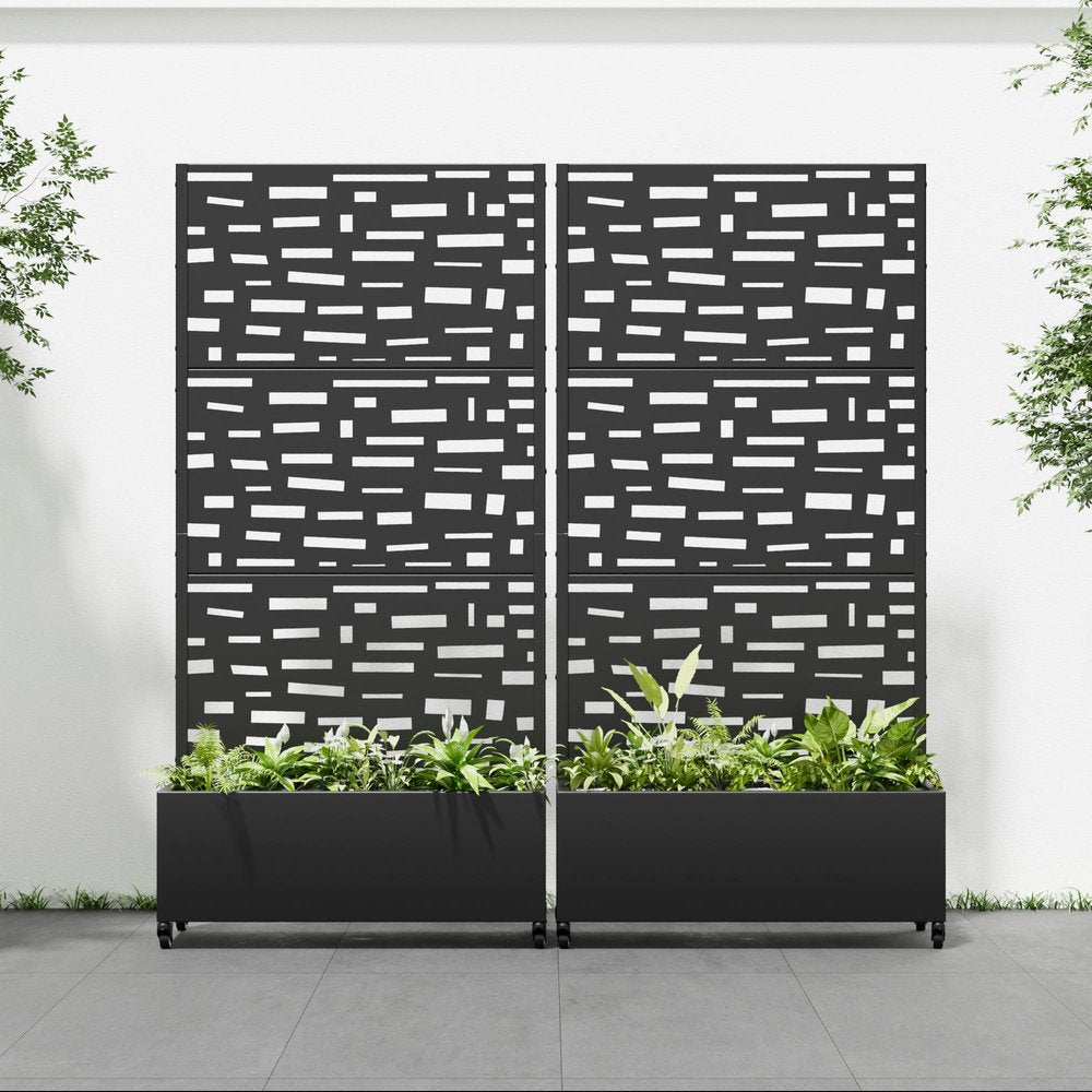 Set of Two Black Geometric Galvanized Metal Rectangular Planter Box