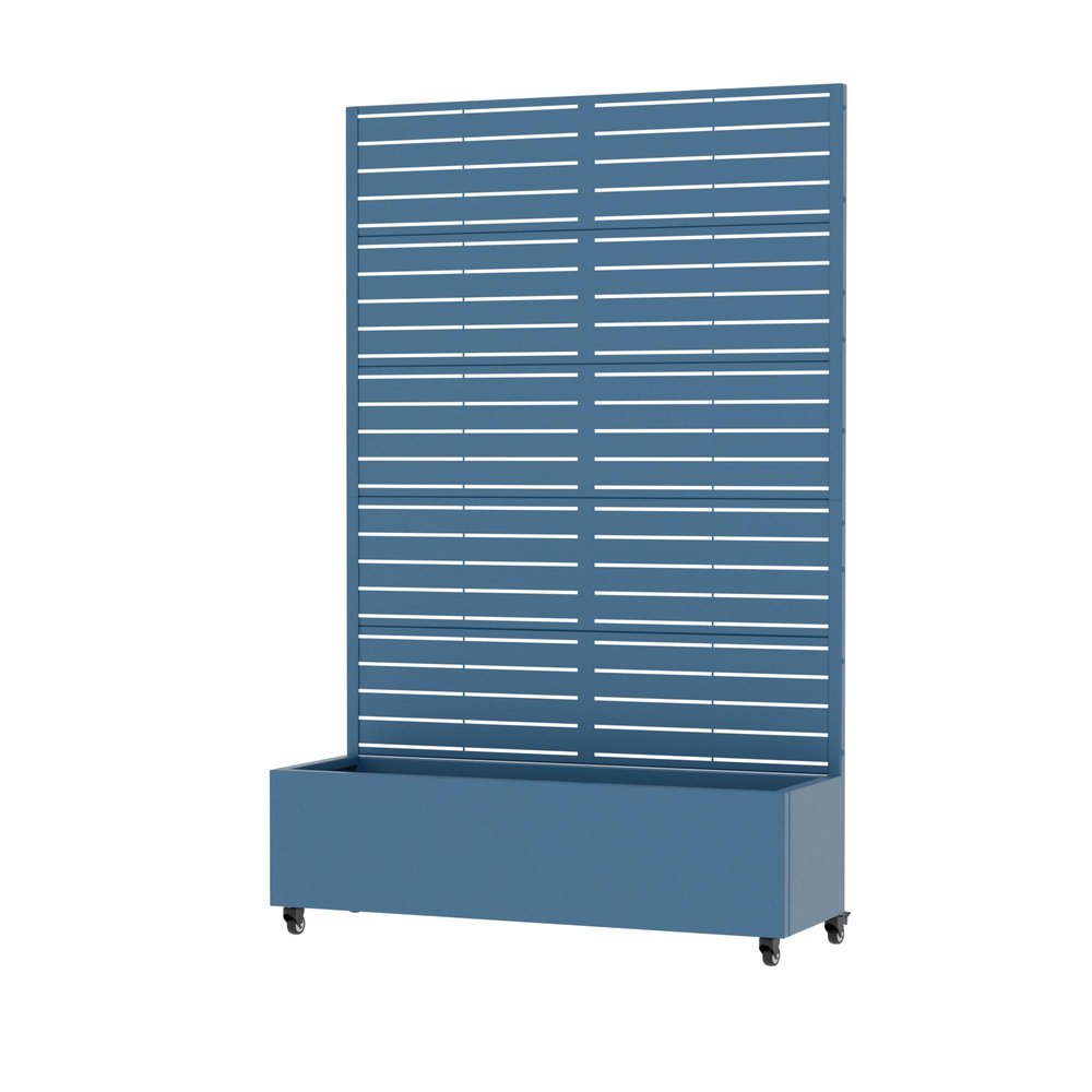 Set of Two Blue Striped Galvanized Metal Rectangular Planter Box