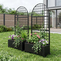 Set of Two Black Geometric Galvanized Metal Oval Planter Box