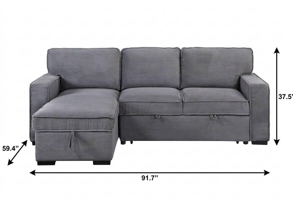 92" Light Gray Upholstered Modular USB Sleeper Sofa And Storage