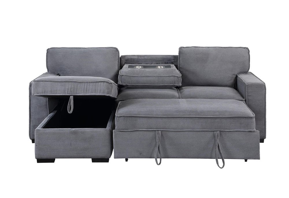 92" Light Gray Upholstered Modular USB Sleeper Sofa And Storage