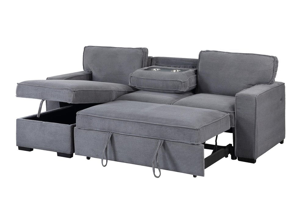 92" Light Gray Upholstered Modular USB Sleeper Sofa And Storage