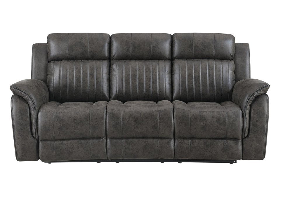 85" Gray And Charcoal Fabric Reclining Sofa