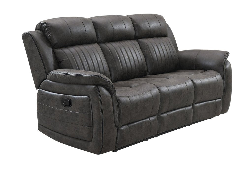 85" Gray And Charcoal Fabric Reclining Sofa