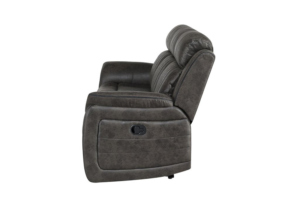 85" Gray And Charcoal Fabric Reclining Sofa