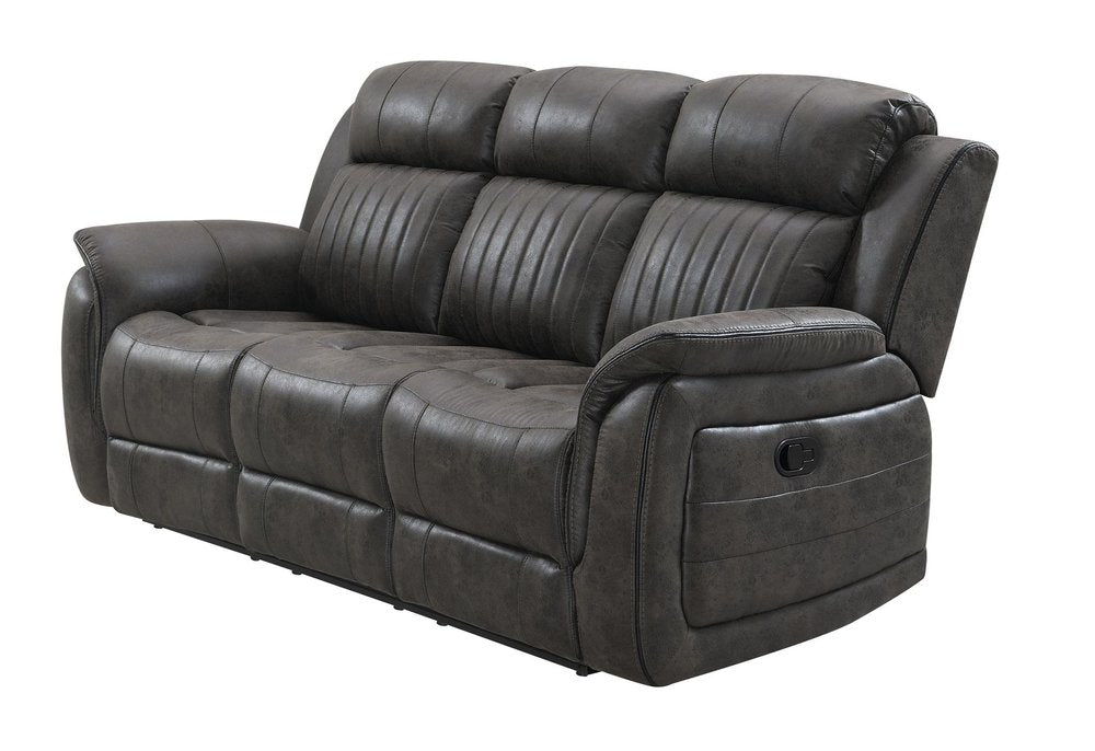 85" Gray And Charcoal Fabric Reclining Sofa