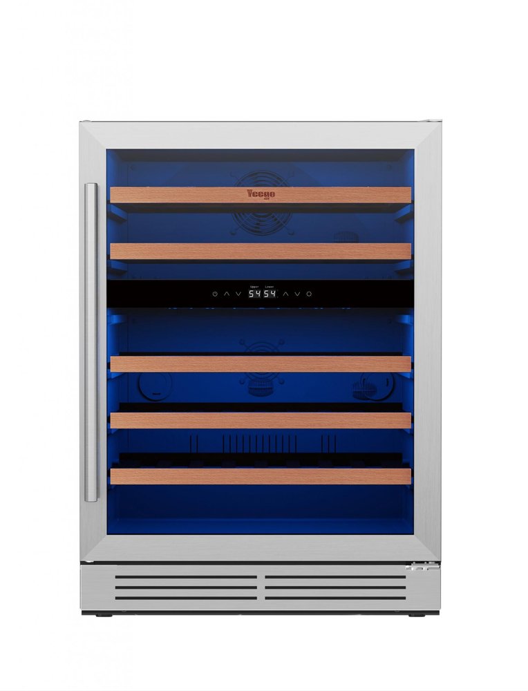 32" X 22" Silver and Black Metal Dual Compartment Wine Refrigerator