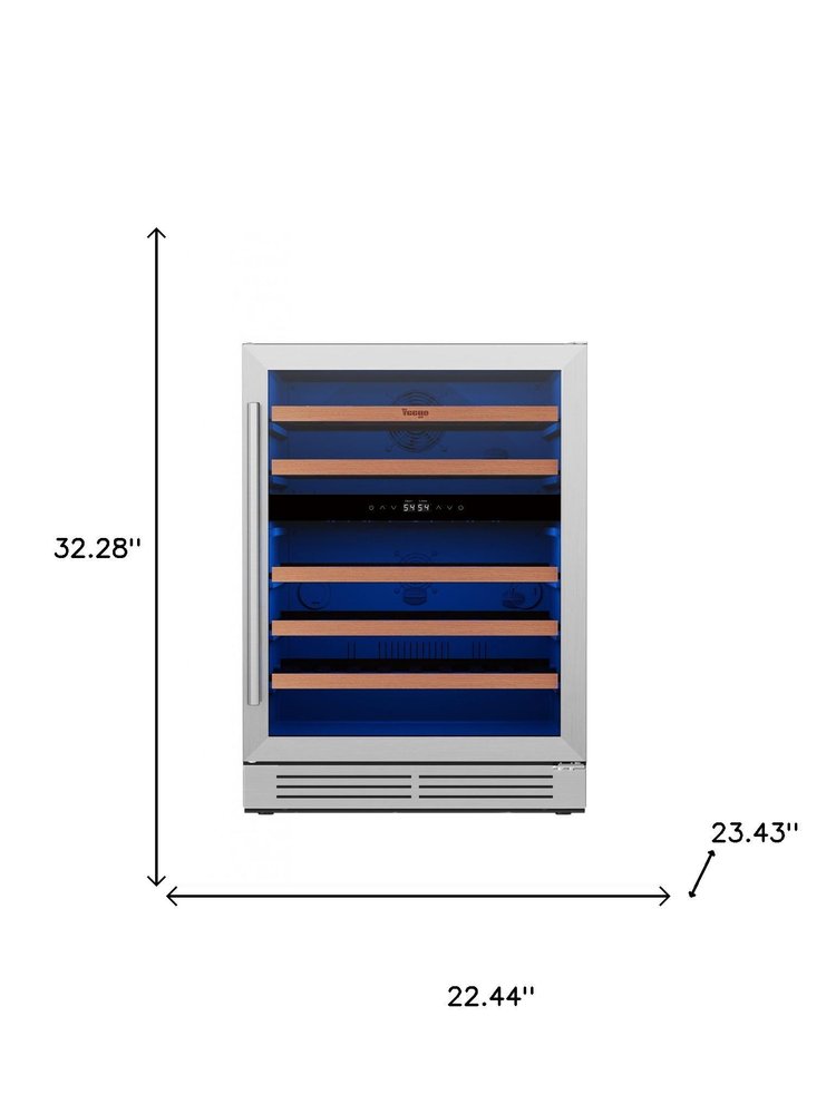 32" X 22" Silver and Black Metal Dual Compartment Wine Refrigerator