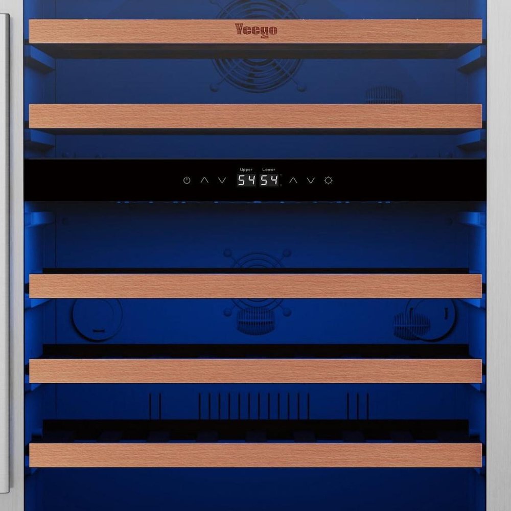32" X 22" Silver and Black Metal Dual Compartment Wine Refrigerator