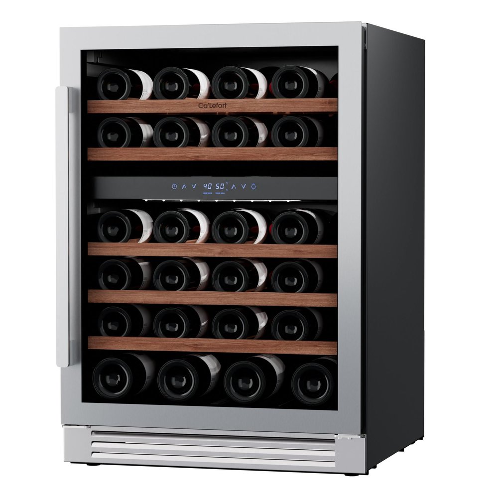 34" X 24" Clear and Silver Stainless Steel Dual Compartment Wine Refrigerator