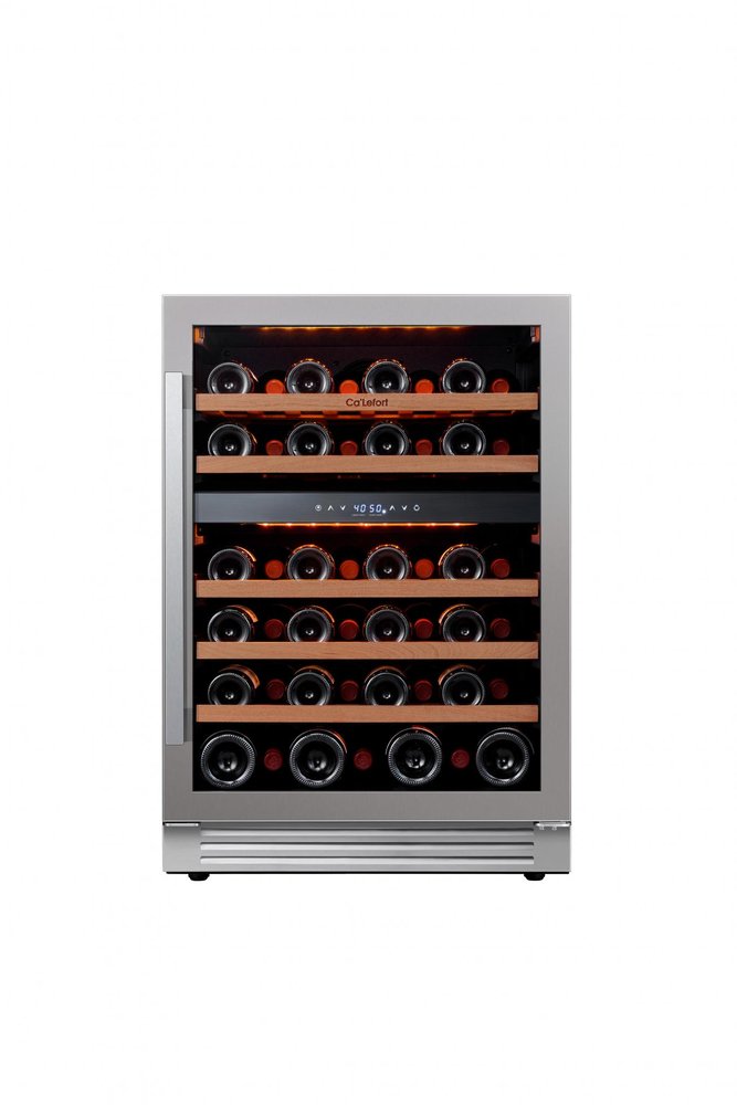 34" X 24" Clear and Silver Stainless Steel Dual Compartment Wine Refrigerator