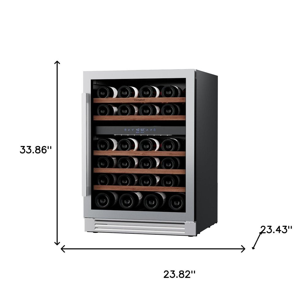 34" X 24" Clear and Silver Stainless Steel Dual Compartment Wine Refrigerator