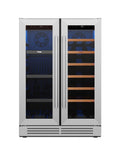 34" X 22" Silver and Black Metal Dual Compartment Wine And Beverage Refrigerator