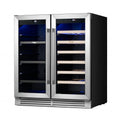34" X 22" Silver and Black Metal Dual Compartment Wine And Beverage Refrigerator