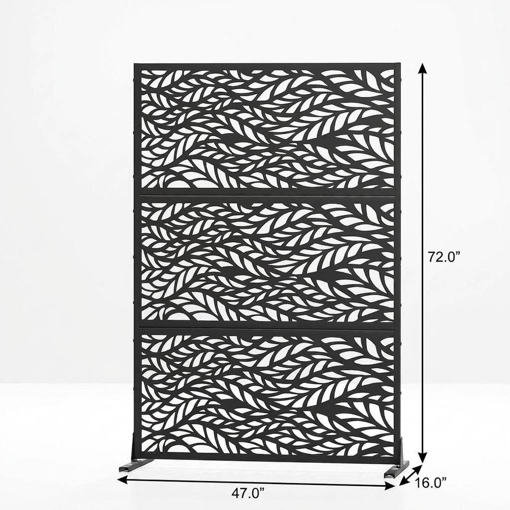72" Black Steel Six Panel Outdoor Privacy Screen