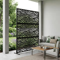 72" Black Steel Six Panel Outdoor Privacy Screen