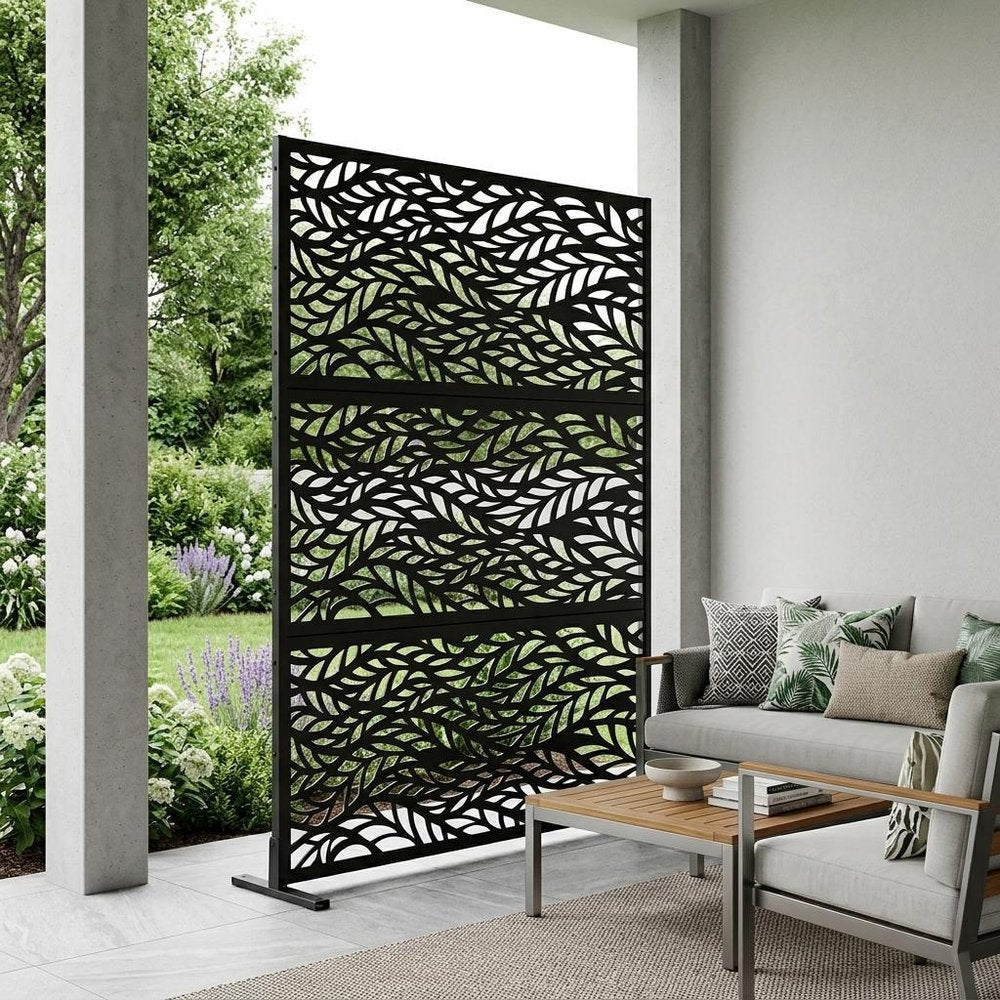 72" Black Steel Six Panel Outdoor Privacy Screen