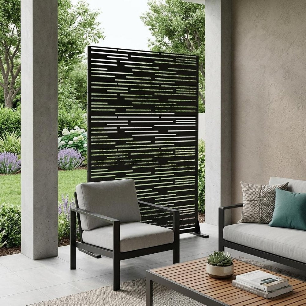 72" Black Metal 12 Panel Outdoor Privacy Screen
