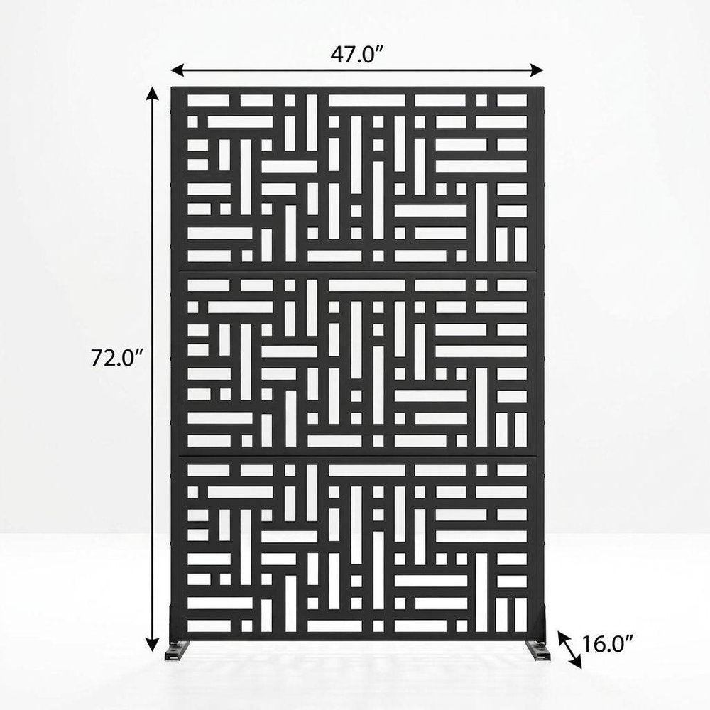 72" Black Steel Six Panel Outdoor Privacy Screen