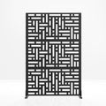 72" Black Steel Six Panel Outdoor Privacy Screen on a white background
