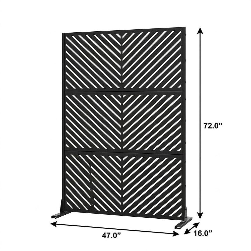 72" Black Steel Six Panel Outdoor Privacy Screen