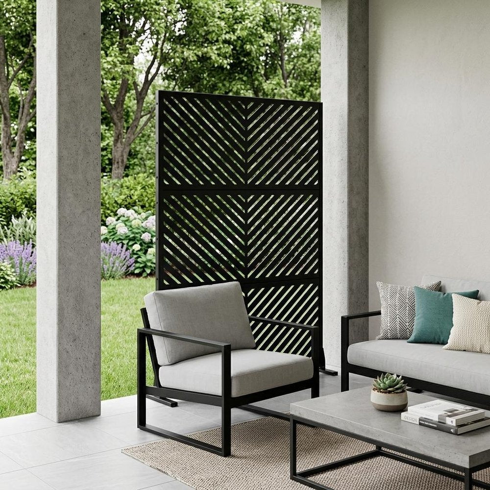 72" Black Steel Six Panel Outdoor Privacy Screen